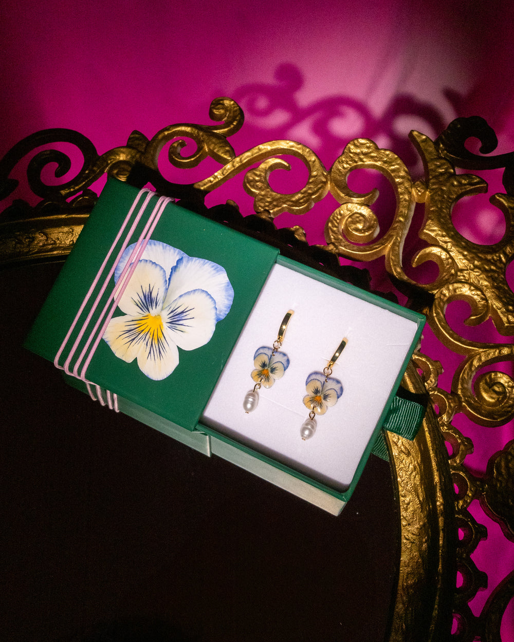 Pansy & Pearl Earrings