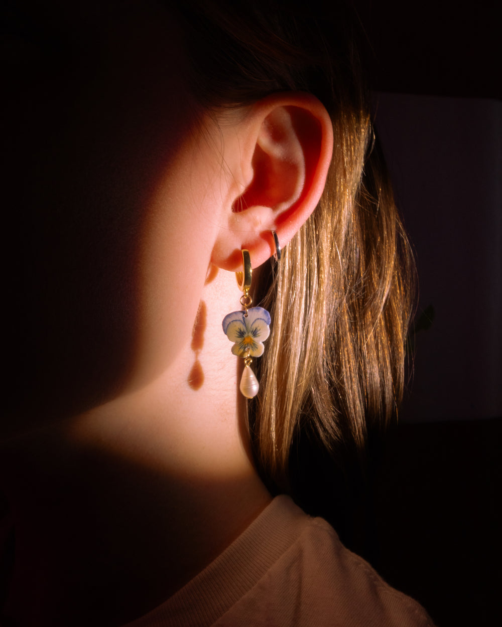 Pansy & Pearl Earrings