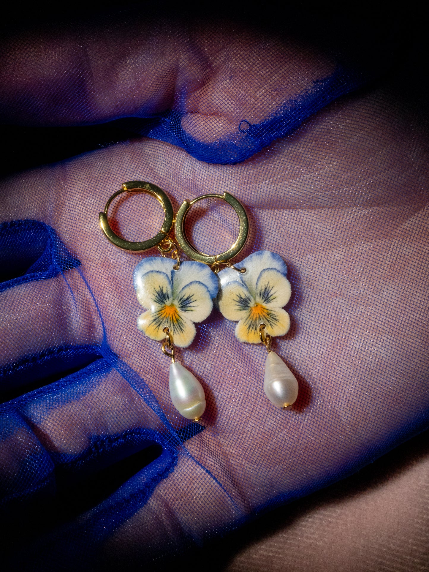 Pansy & Pearl Earrings